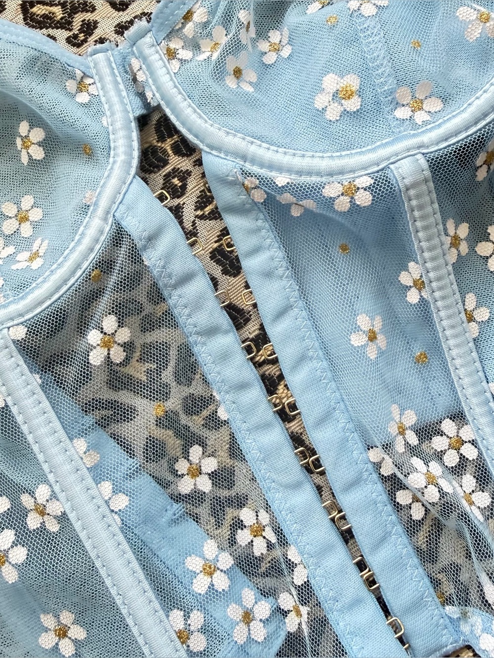 Spencer's Light Blue Floral Mesh Bandeau Top